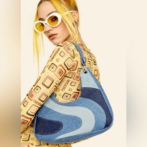 Sara Denim Wave Shoulder Bag